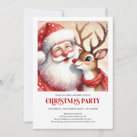 Whimsical Santa Rudolph Holiday Celebration Invite 招待状 (正面)