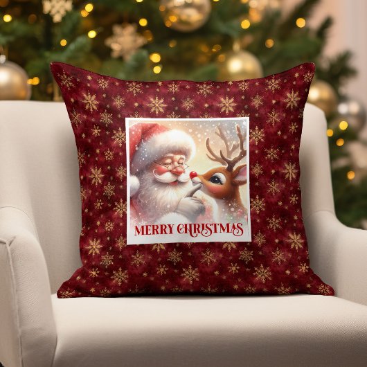 Whimsical Santa Rudolph Pillow Christmas Happiness クッション