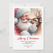 Whimsical Santa With Rudolph Holiday Greeting Card シーズンカード (正面)