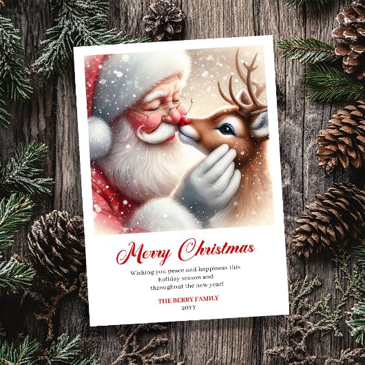 Whimsical Santa With Rudolph Holiday Greeting Card シーズンカード