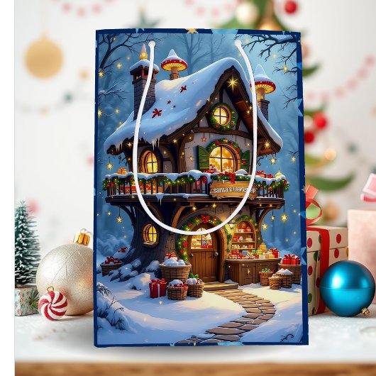 Whimsical Santa's Workshop Christmas Personalized ミディアムペーパーバッグ