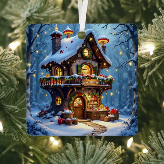 Whimsical Santa's Workshop Christmas Personalized メタルオーナメント (インサイチュ)