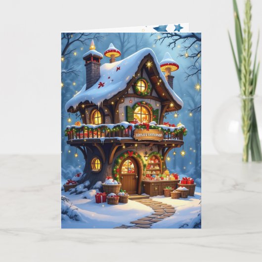 Whimsical Santa's Workshop Personalized Christmas シーズンカード (正面)