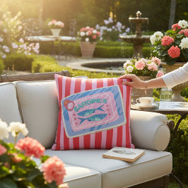 Whimsical Sardine Tin Graphic Design Pillow アウトドアクッション