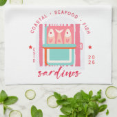 Whimsical Sardines Coastal Beach キッチンタオル (折り畳み)