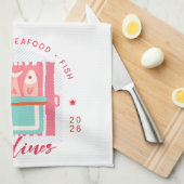 Whimsical Sardines Coastal Beach キッチンタオル (四つ折り)