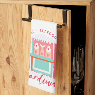 Whimsical Sardines Coastal Beach キッチンタオル