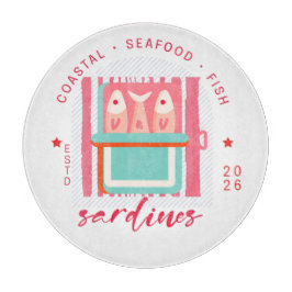 Whimsical Sardines Coastal Beach Pink カッティングボード