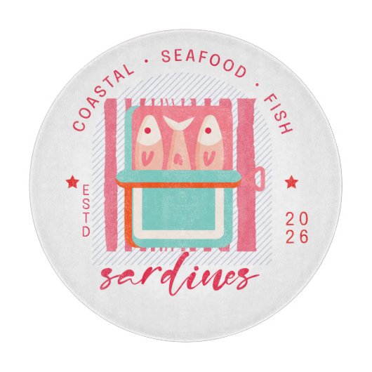 Whimsical Sardines Coastal Beach Pink カッティングボード (正面)