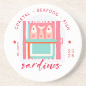 Whimsical Sardines Coastal Beach Pink コースター (正面)