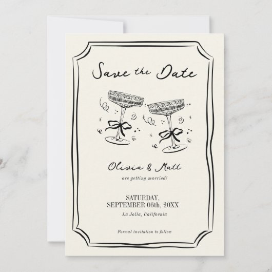 Whimsical Save The Date Champagne Cheers 招待状 (正面)