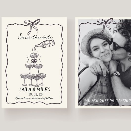 Whimsical Save the date champagne tower wedding セーブザデート