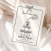 Whimsical Save the date champagne tower wedding セーブザデート