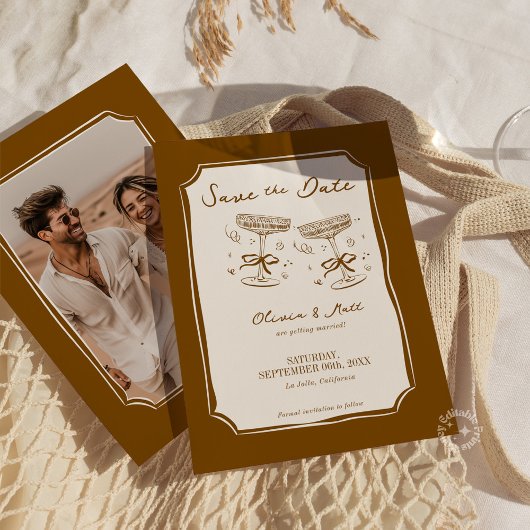 Whimsical Save The Date Champagne with Photo Boho 招待状