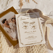 Whimsical Save The Date Champagne with Photo Brown 招待状