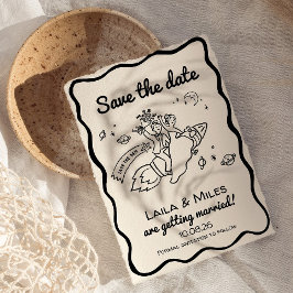 Whimsical Save the date fun retro rocket wedding  セーブザデート