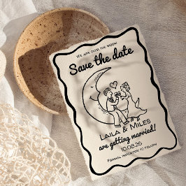 Whimsical Save the date over the moon wedding セーブザデート