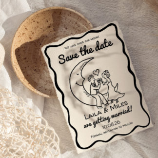 Whimsical Save the date over the moon wedding セーブザデート