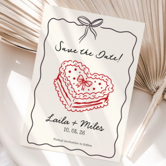 Whimsical Save the date wedding cake heart card セーブザデート