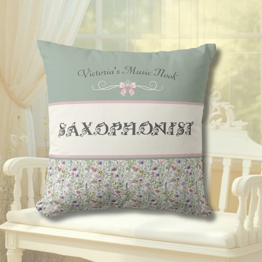 Whimsical Saxophone Wildflower Music Nook クッション