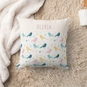 Whimsical Scandi Bird Pattern Personalized Nursery クッション (ブランケット)