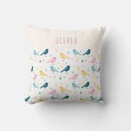 Whimsical Scandi Bird Pattern Personalized Nursery クッション