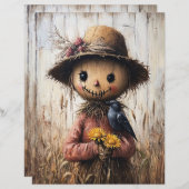 Whimsical Scarecrow and Sunflowers Scrapbook Paper (正面/裏面)
