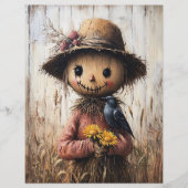 Whimsical Scarecrow and Sunflowers Scrapbook Paper (正面)