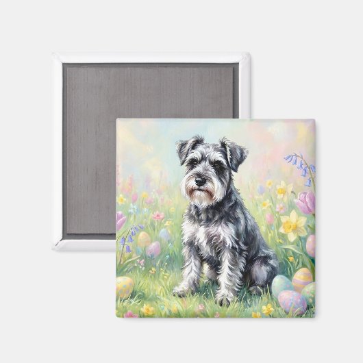 Whimsical Schnauzer with Easter Eggs マグネット (正面/裏面)
