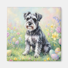 Whimsical Schnauzer with Easter Eggs マグネット
