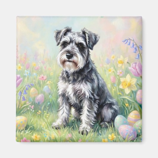 Whimsical Schnauzer with Easter Eggs マグネット (正面)
