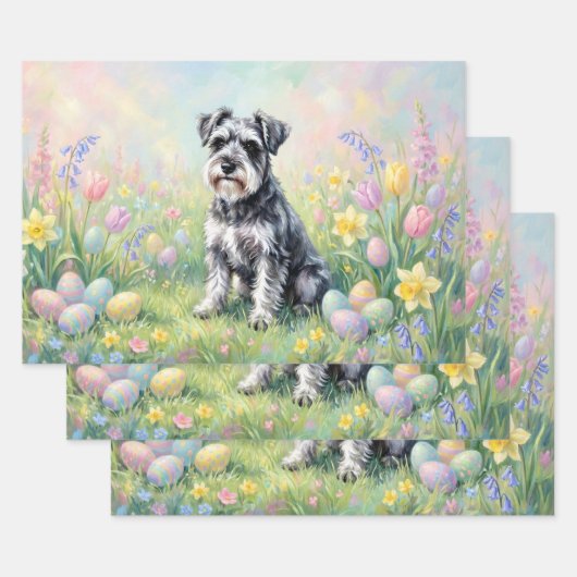Whimsical Schnauzer with Easter Eggs ラッピングペーパーシート (セット)