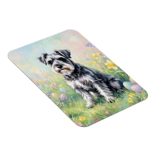 Whimsical Schnauzer with Easter Eggs Flexible マグネット (右側)