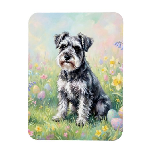 Whimsical Schnauzer with Easter Eggs Flexible マグネット (縦)