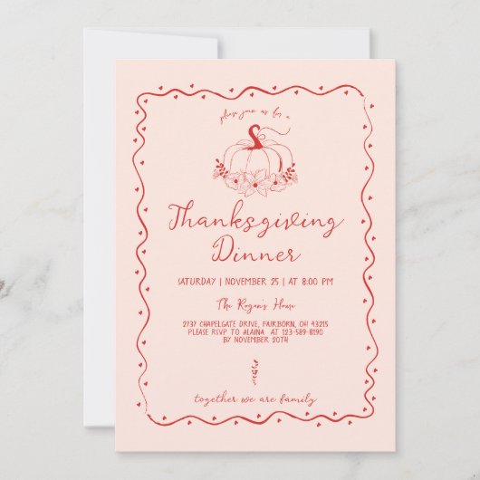 Whimsical Scribble Hand Drawn Pumpkin Thanksgiving 招待状 (正面)