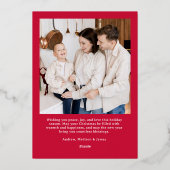 Whimsical Script Bow Red Christmas 2 Photo 箔シーズンカード (裏面)