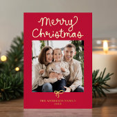 Whimsical Script Bow Red Christmas 2 Photo 箔シーズンカード