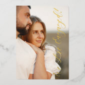 Whimsical Script Custom Photo Couple Engagement 箔招待状 (正面)