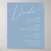 Whimsical Script | Dusty Blue Wedding Drinks Menu ポスター (正面)