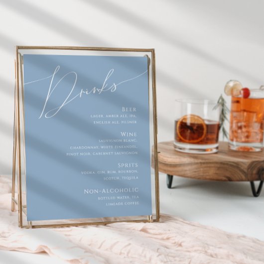 Whimsical Script | Dusty Blue Wedding Drinks Menu ポスター