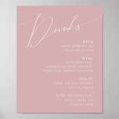 Whimsical Script | Dusty Rose Wedding Drinks Menu ポスター (正面)