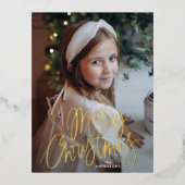 Whimsical+Script+Merry+Christmas+Photo 箔シーズンポストカード (正面)
