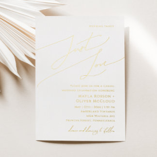 Whimsical Script Nothing Fancy Just Love Wedding 箔招待状