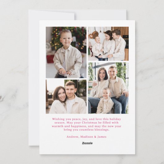 Whimsical Script Pink Bow Christmas 5 Photo シーズンカード (裏面)