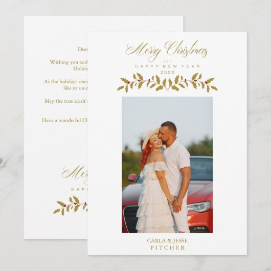 Whimsical Script Quote Photo Christmas Family Gold シーズンカード (正面/裏面)