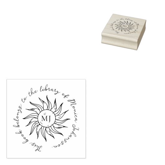 Whimsical Script Sun Flower Custom Library Book  ラバースタンプ (押印)