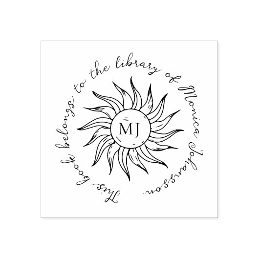 Whimsical Script Sun Flower Custom Library Book  ラバースタンプ (インプリント)