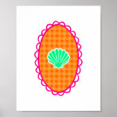 Whimsical Seashell Orange Gingham & Sea Green ポスター (正面)
