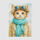 Whimsical Seaside Steampunk Cat FE8 Decoupage 薄葉紙 (正面)