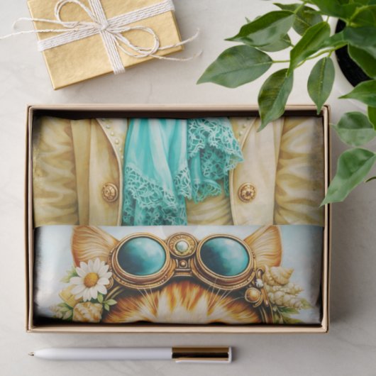 Whimsical Seaside Steampunk Cat FE8 Decoupage 薄葉紙 (ギフト)